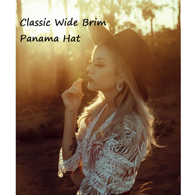 NaRaMax Classic Fashion Black Wide Brim Flat Top Fedora Panama Hat Felt Church Derby Cap Pork Pie Hat Jazz Hat - Image 4
